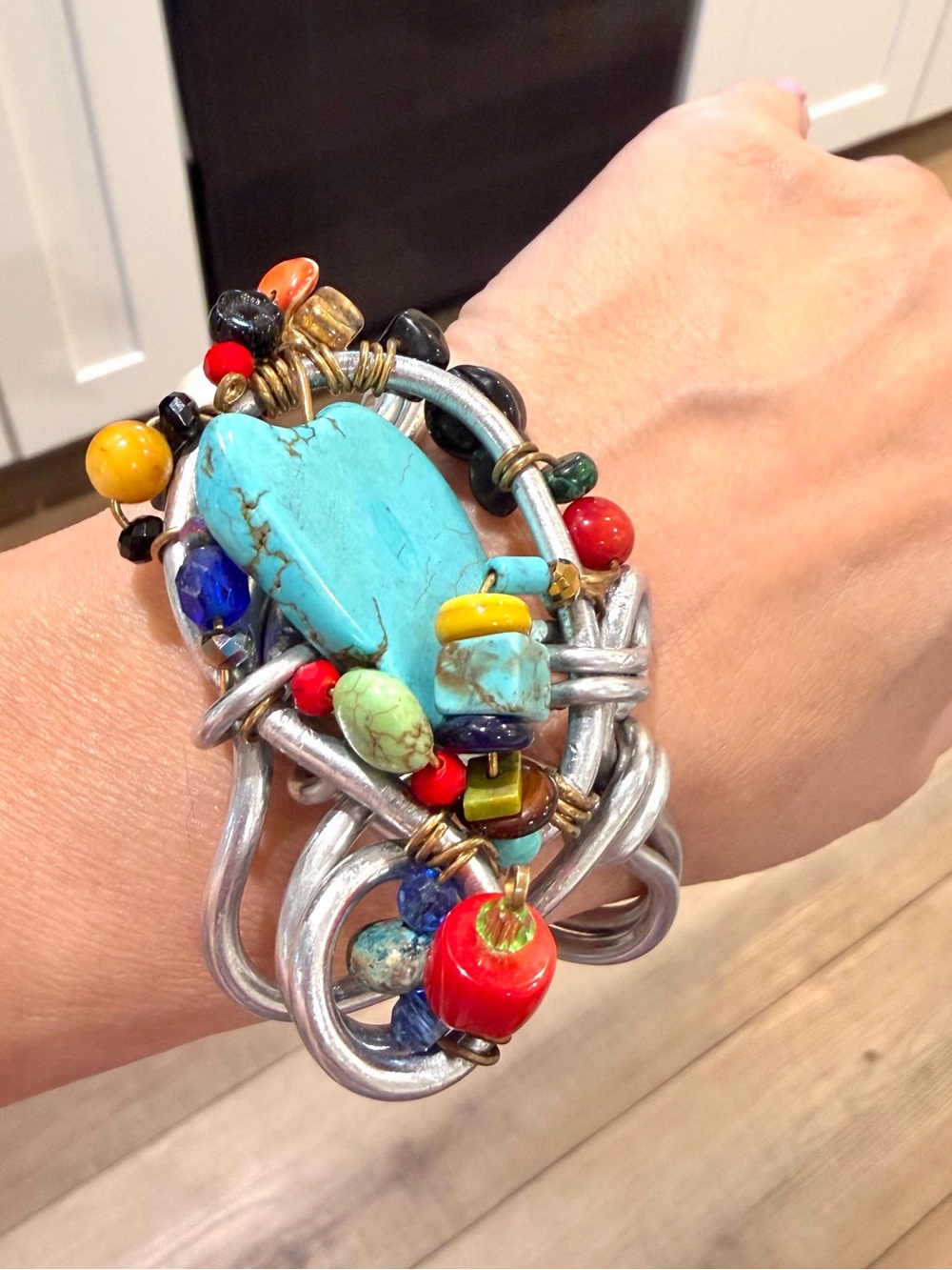 Artisan Wire Wrapped Multi Color Chaos Cuff
Bracelet Turquoise Boho Statement